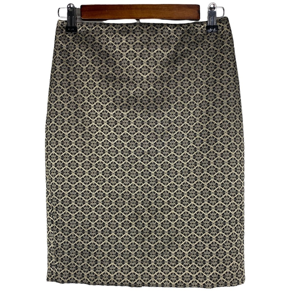 Ann Taylor Petite Gold Jacquard Pencil Skirt